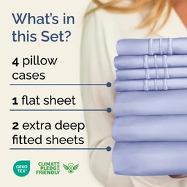 CGK Unlimited Extra Deep Split King Sheet Set - 7 Piece Breathable & Cooling Sheets - Hotel Luxury Bedding Set 18-24 Inch Extra Deep Pockets - Easy Fit, Super Soft, Wrinkle Free & Comfy - Lavender, Split King Size