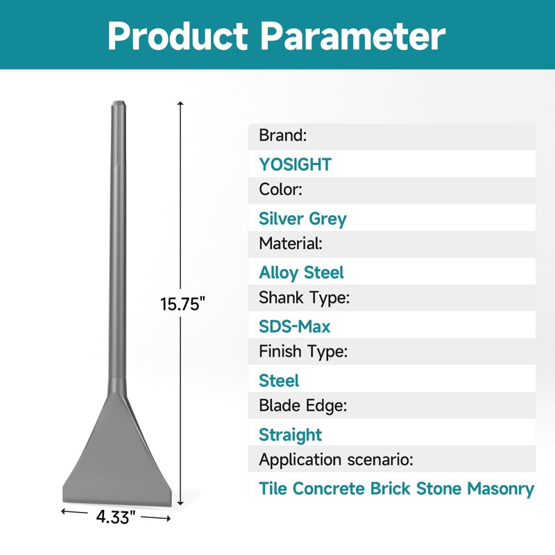 YOSIGHT Tile Chisel with SDS-Max Shanks - 4.33 In. x