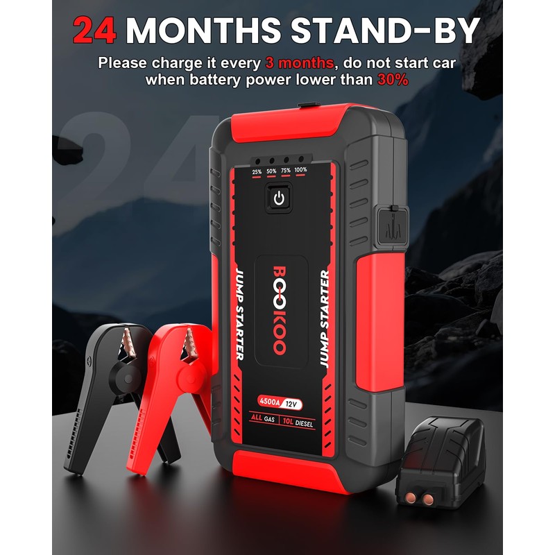 BOOKOO Jump Starter,4500 A Peak Car Battery Jump Starter for