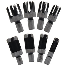 Aracombie 8pcs Wood Plug Cutter Bits, Dowel Bits Set, 4 Sizes (6mm, 10mm, 13mm, 16mm), 2 Types (Standard Plug & Four-Tooth Chamfered), Carbon Steel, 9.4mm Shank, Drill Bits for Woodworking