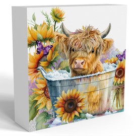 Highland Cow Funny Bathroom Decor, Highland Cow Gifts, Highland Cow Decor,Highland Cow Nursery Decor,Wooden Box Decor Sign for Home Farmhouse Office Living Room Table Shelf Tiered Desk