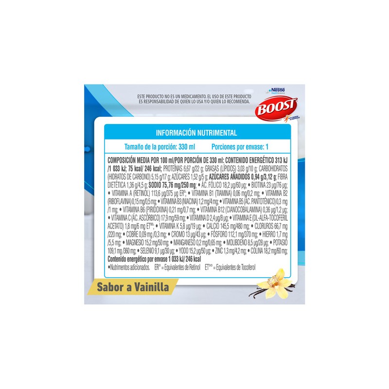 Suplemento Boost Menos Azúcar Vainilla 12 Pack - Nutrición Equilibrada