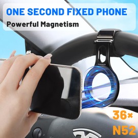 Vugosson Magnetic Phone Holder for Car, Steering Wheel Phone Holder [Strong Magnet], for MagSafe, Adjustable Strap Compatible with Gym Equipment, Stroller, Shopping Cart, All Phone