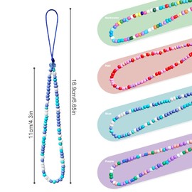 Jagowa Colorful Ceramic Bead Cell Phone Lanyard - Handmade, 4 Pack, 19cm, Multicolor/Blue/Purple/Red - Decorate & Secure Your Phone Anywhere!