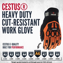 Cestus Handmax Pro, Heavy Duty Work Gloves, Level A6 Cut Resistant, Synthetic Leather Palm, Impact Gloves (X-Large)