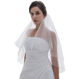 SAMKY 2T 2 Tier Pencil Edge Rhinestone Crystal Bridal Veil - Light Ivory Elbow Length 30" V254