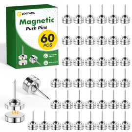 GOOZADA 60 Pack Magnetic Push Pins, Silver Magnet Thumb Tacks, Metal Magnet Tacks, Magnetic Clips, Push Pins for Cork Board, Bulletin Board, Photo Wall, Wall