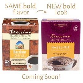 Teeccino Herbal Tea – Hazelnut – Rich & Roasted Herbal Tea That’s Caffeine Free & Prebiotic for Natural Energy, 10 Tea Bags