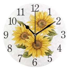 Mnsruu Sunflower Wall Clock Arabic Numerals Design Round Wall Clock for Living Room Bathroom Home Decor