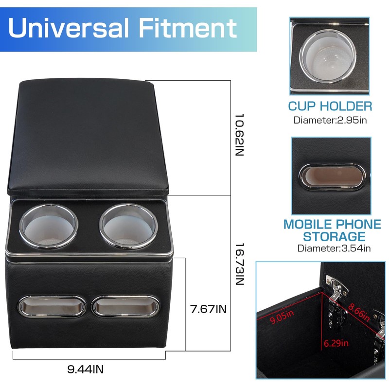 Center Console Organizer Armrest Storage Box with Cup and Phone