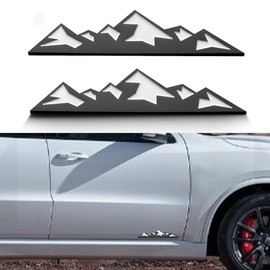 OUESAAS Snow Mountain Emblem for Car, 2 PCS 7 Inch Mountains Graphic Logo Badge, Trunk Mountain Logo Emblem for Car Trunk Tailgate Emblem, Car Exterior Accessories (Black White)