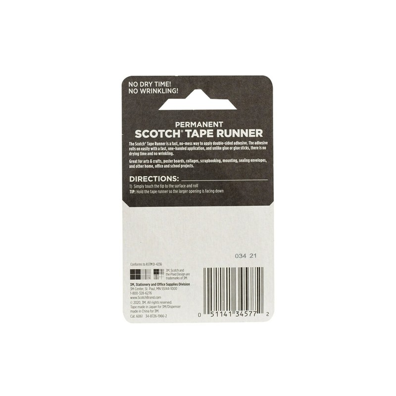 Scotch Double Sided Tape Runner, 0.27 in x 26 ft.,