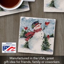 Thirstystone Snowman Friends Single Tumbled Tile Stone Coaster with Protective Cork Backing Manufactured in The USA 4" Square, Artistic, Easily Wipes Clean