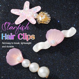 HEREAD Starfish Hair Accessories Pink Seashell Hair Barrettes Pearl Gold Clips for Women and Girls (Pack of 3) (Pink)