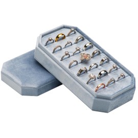 COWFEX Velvet Ring Organizer Display Tray Jewelry Box Multiple Rings, Ring Holder Earring Case for Wedding Birthday Christmas Day (Light Ocean Blue)