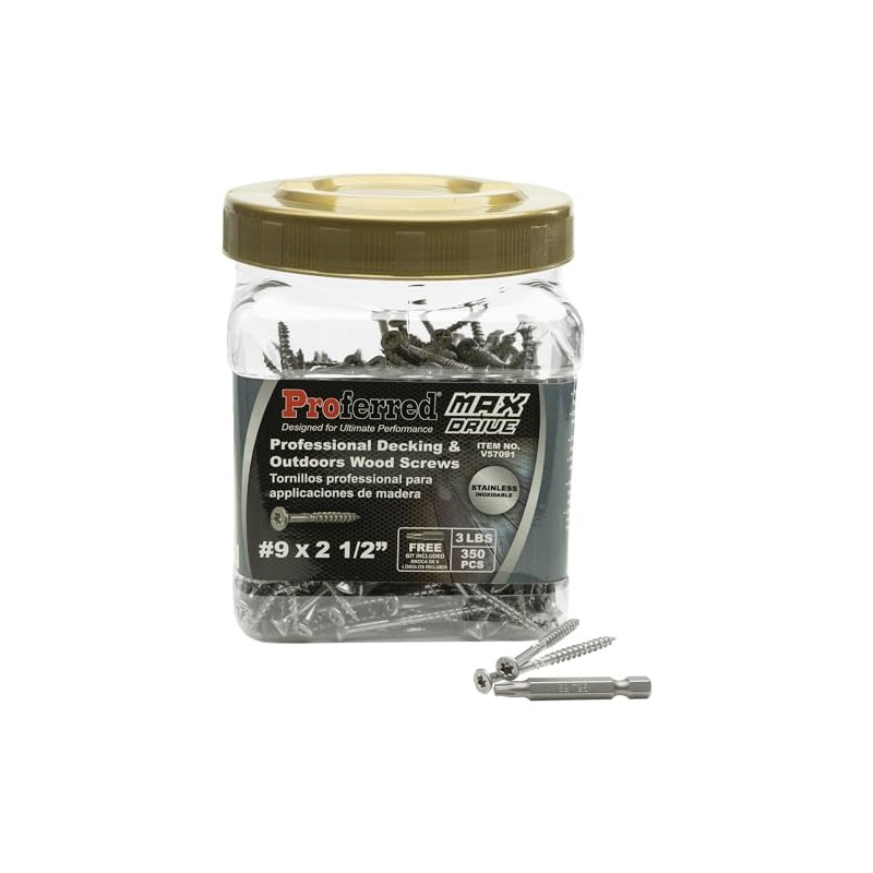 Proferred MAX Drive Professional Decking & Outdoor Wood Screws, Stainless