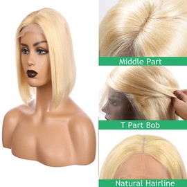 SUNFA Blonde Bob Wigs Human Hair,13x4x1 T Part Bob Wig Human Hair Replacement Wigs,613 Blonde Straight Glueless Lace Front Wigs Human Hair Bob Wigs for Black Women 8Inch