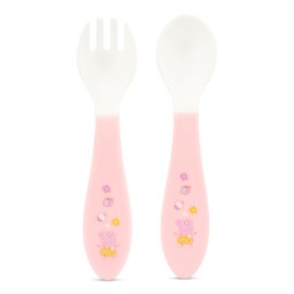 Toddler Cutlery Set, Square Straw Sipper 420ml, Fork & Spoon, Plate Dinnerware Set, Non-Spill Flip Up Spout Character Set, BPA Free Toddler Cutlery (Full Pink Bundle 2)