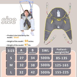 EZ Assistive Patient Lift Divided Leg Sling with Head Support, Mesh Sling,Safety Working Load 500 lbs (S)