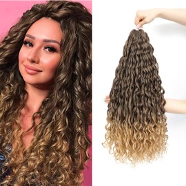24Inch Deep Wave Twist Curly Crochet Hair Extensions 6Pack Deep Wavy Air Curl Bulk Hair Synthetic Boho Braids Water Wave Crochet Hair Extension for Women (T4/27, 24Inch-6Pack)