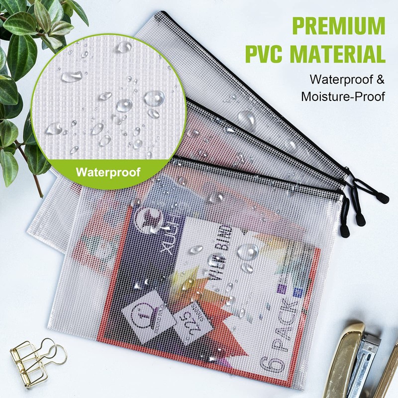 Mesh Zipper Pouch, 6PCS Waterproof Plastic Mesh Zipper Bag, A3