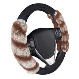 BDK Bear Fur Steering Wheel Cover, Plush Faux Fur Fuzzy Steering Cover for Car Truck Van SUV, Standard Size Fits Wheels 14.5-15 in Diameter, Two Tone Black/Brown with Glitter