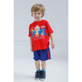 CoComelon JJ Toddler Boys T-Shirt and Mesh Shorts Outfit Set Red/Blue 4T
