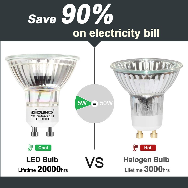 DiCUNO GU10 LED Bulbs 5W Warm White 3000K, 500lm, 120