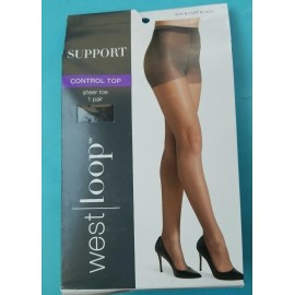 West Loop Sheer Control Top/Sheer Toe Pantyhose - Off Black, Size B- 1 Pack NEW