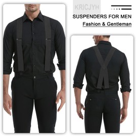 KRICJYH Men's Suspenders Big and Tall with Heavy Duty Clips X-Back Elastic Brace Utility Work Suspenders