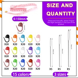 Swpeet 316Pcs Colorful Stitch Locking Clip Knitting Markers Crochet Clips with 15 Pieces Big Eyes Blunt Sewing Needles and Soft Ruler Assortment Kit, Perfect for Knit DIY Projects Accessories