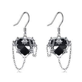 Witches Heart/Gothic Rose/Stethoscope/Skull Earrings 925 Sterling Silver Goth Black Rose Jewelry for Women, Sterling Silver Stone Cubic Zirconia