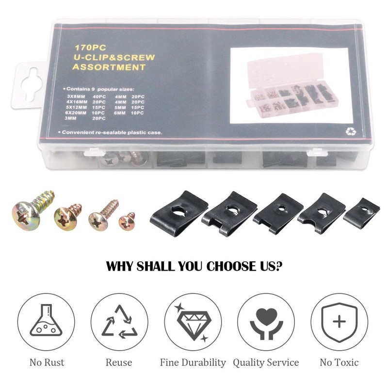 Keadic 170Pcs Auto Car Panel Clip Assortment Kit with Screws