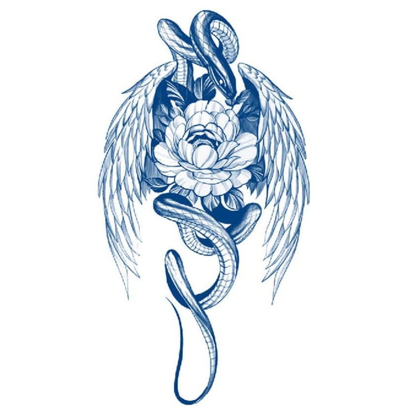 4 Sheets Temporary Wings Tattoo Snake Tattoo Semi-Permanent Sword Tattoo