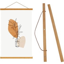 Magnetic Poster Frame Hanger, Natural Teak, Wooden Poster Hanger for Artwork Wall Hanging Kids Paintings, Maps, Scrolls, Canvas Works (21CM)