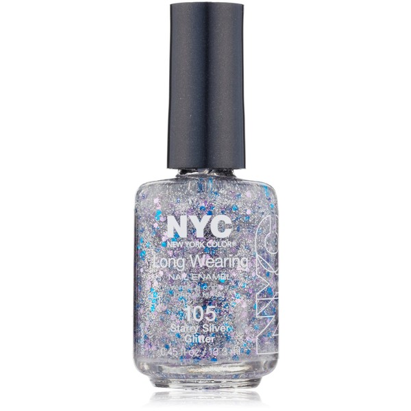 N.Y.C. New York Color Long Wearing Nail Enamel, Starry Silver Glitter, 0.45 Fluid Ounce