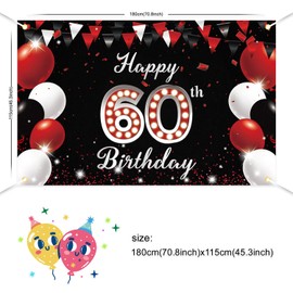 JOYKY Happy 60th Birthday Banner, Red Black Happy 60th Birthday Party Decorations for Men Women, 60 Year Old Birthday Supplies Backdrop Décor, 5.9 X 3.8 Fts