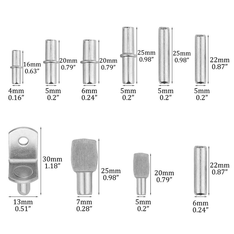 TOVOT 100PCS Shelf Pins Assortment Kit 4 Styles Shelf Support