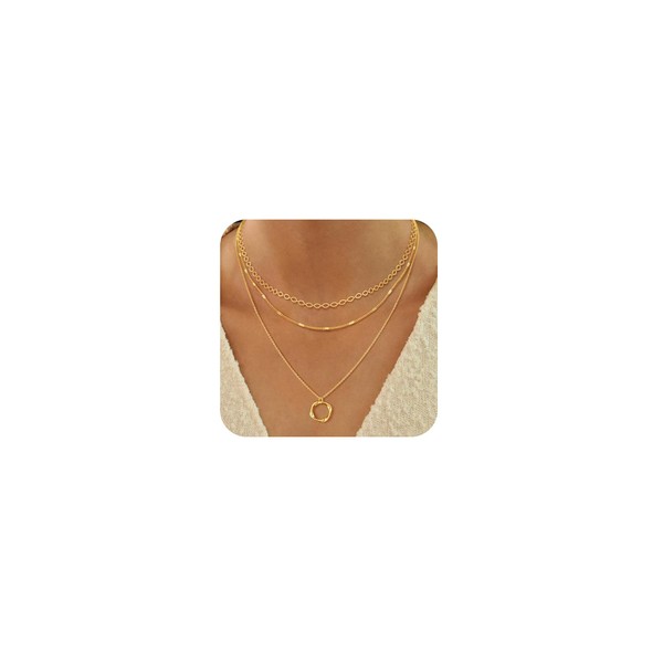 ASCOMY Gold Layered Necklaces Set - 3Pcs 14K Gold Plated
