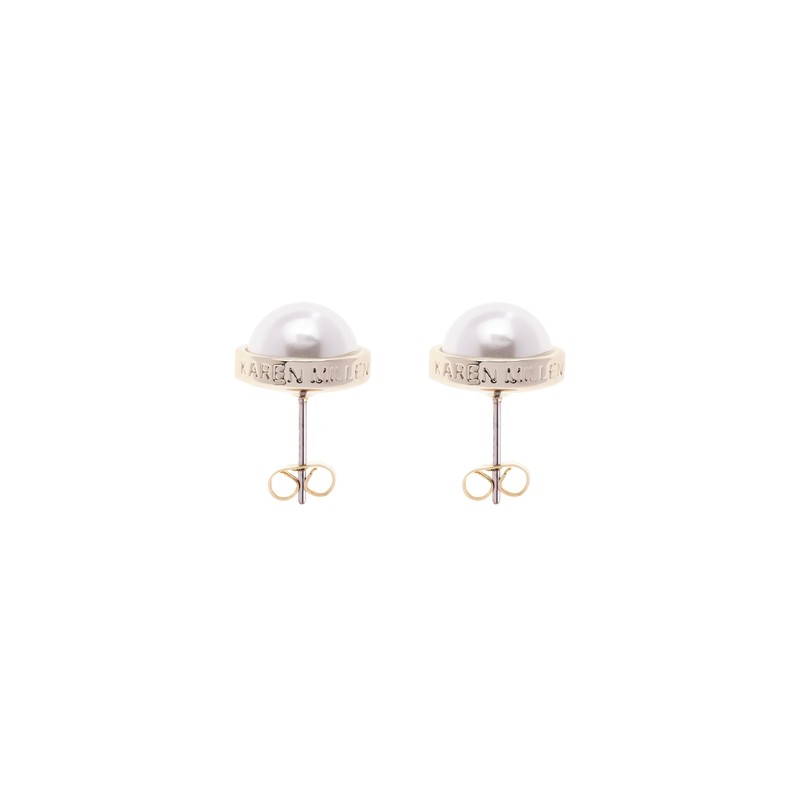 Karen Millen Logo Pearl Stud Earrings for Women (Gold/Pearl)