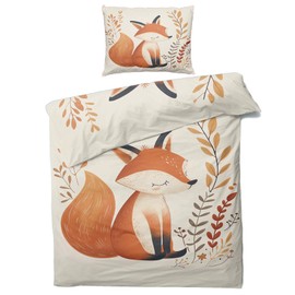 Bed Linen 135 x 200 cm Fox Children's Cartoon Animals Duvet Cover 135 x 200 cm, Set of 2, Soft & Comfortable Microfibre Duvet Covers & Pillowcase 80 x 80 cm, Bedding Sets with Zip B#-74