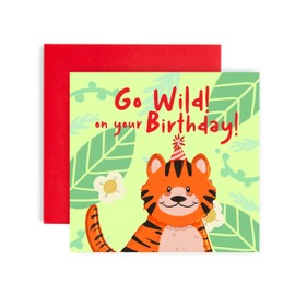 Huxters Boys Birthday Card Go Wild Tiger Birthday for Son Nephew 3rd 4th 5th Birthday - Kids Party Supplies