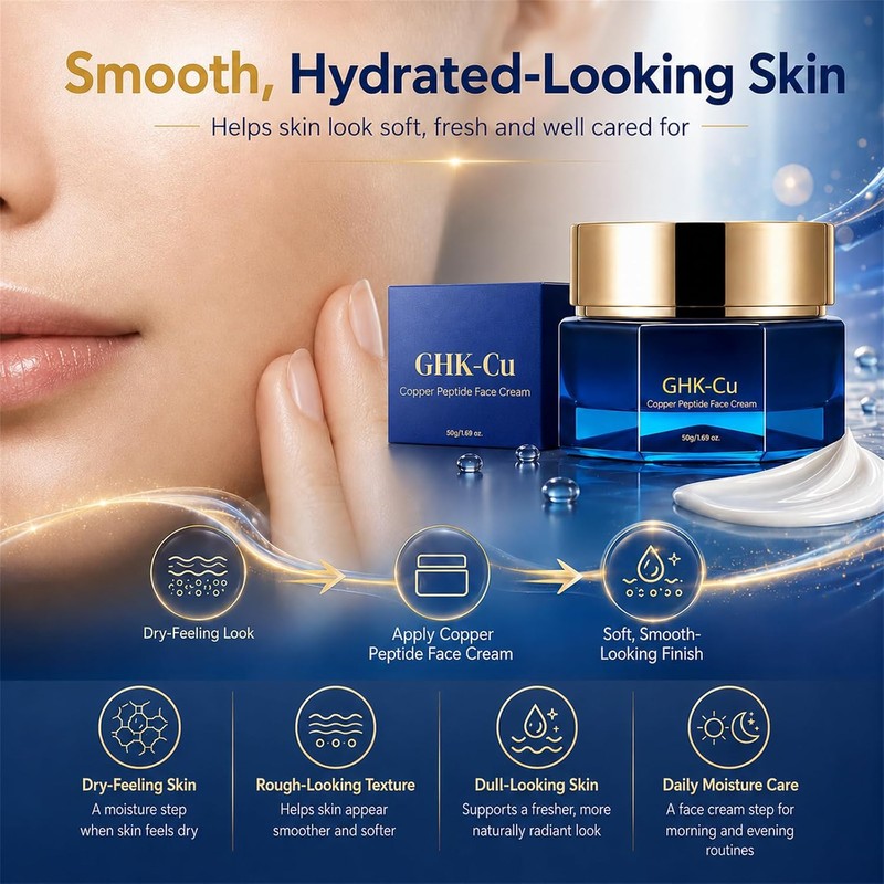 Ghk-Cu Copper Peptide Face Cream, Deep Hydrating Skin Moisturizer, 1.69