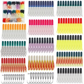 AGOOL Grub Fishing Lures Jig Heads Hooks Kit, Crappie Lures Tube Baits Soft Worms Grub Tail Crappie Jigs Fishing Hooks for Bass Trout Bluegill Panfish (140pcs/kit)