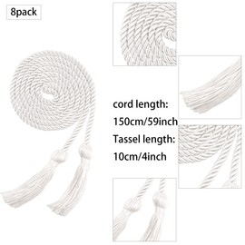 Trounistro 8 Pieces Graduation Cords Yarn Honor Cords with Tassel for College Graduation Students (White)