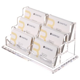 SANRUI Acrylic Business Card Holders Box,Business Card Holders Display,Professional Clear Desktop Business Card Holder for Office Home,Name Card Display Stand Holder(6 Slots Horizontal)