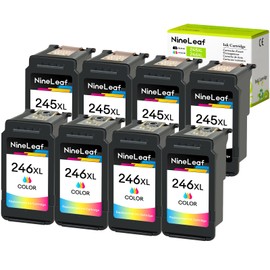 NineLeaf Remanufactured 246 246 High Yield Ink Cartridge Compatible for Canon PG 245XL CL 246XL Use in MX490 MG2522 MG2525 MG2922 MG2924 MG3022 TS3120 TS3122 TS202 Printer (4 Black, 4 Tri-Color)