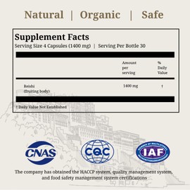 CheezhengHimalaya Reishi Mushroom, Organic Daily Supplements, Immune Support and Longevity - Vegan, Gluten-Free, Non-GMO, Tibetan Natural Herbal Supplement - 120 Capsules, 1400 mg