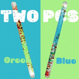 2Pcs Jumbo Glitter Wand for Kids, Sensory Toys for Autism, Glow in The Dark Sensory Tube, Sensory Wand Fidget Toys, Calm Down Corner Supplies, Magic Wand for Costume (Blue & Green)