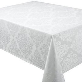 Palazzo Damask Snow (White) Christmas Rectangular Tablecloth Ideal For 6-8 Place Settings (70x90in-178x216cm Approx)